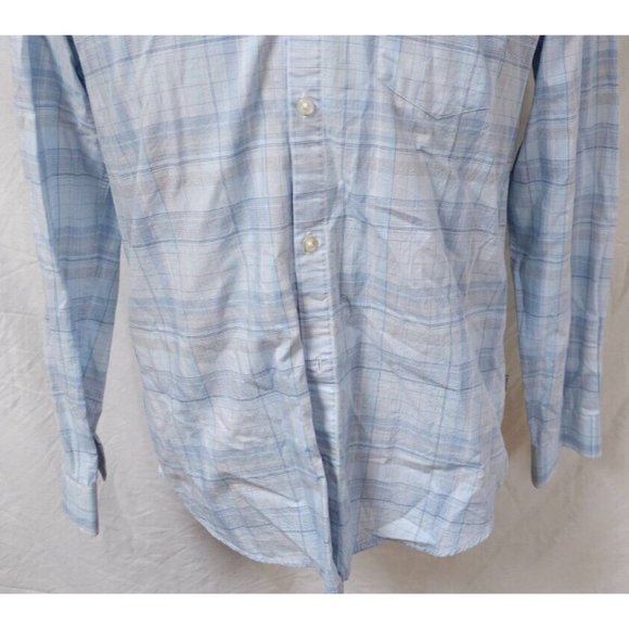 Calvin Klein Mens Medium Blue Plaid Liquid Cotton Long Sleeve Button-up Shirt - Picture 4 of 11